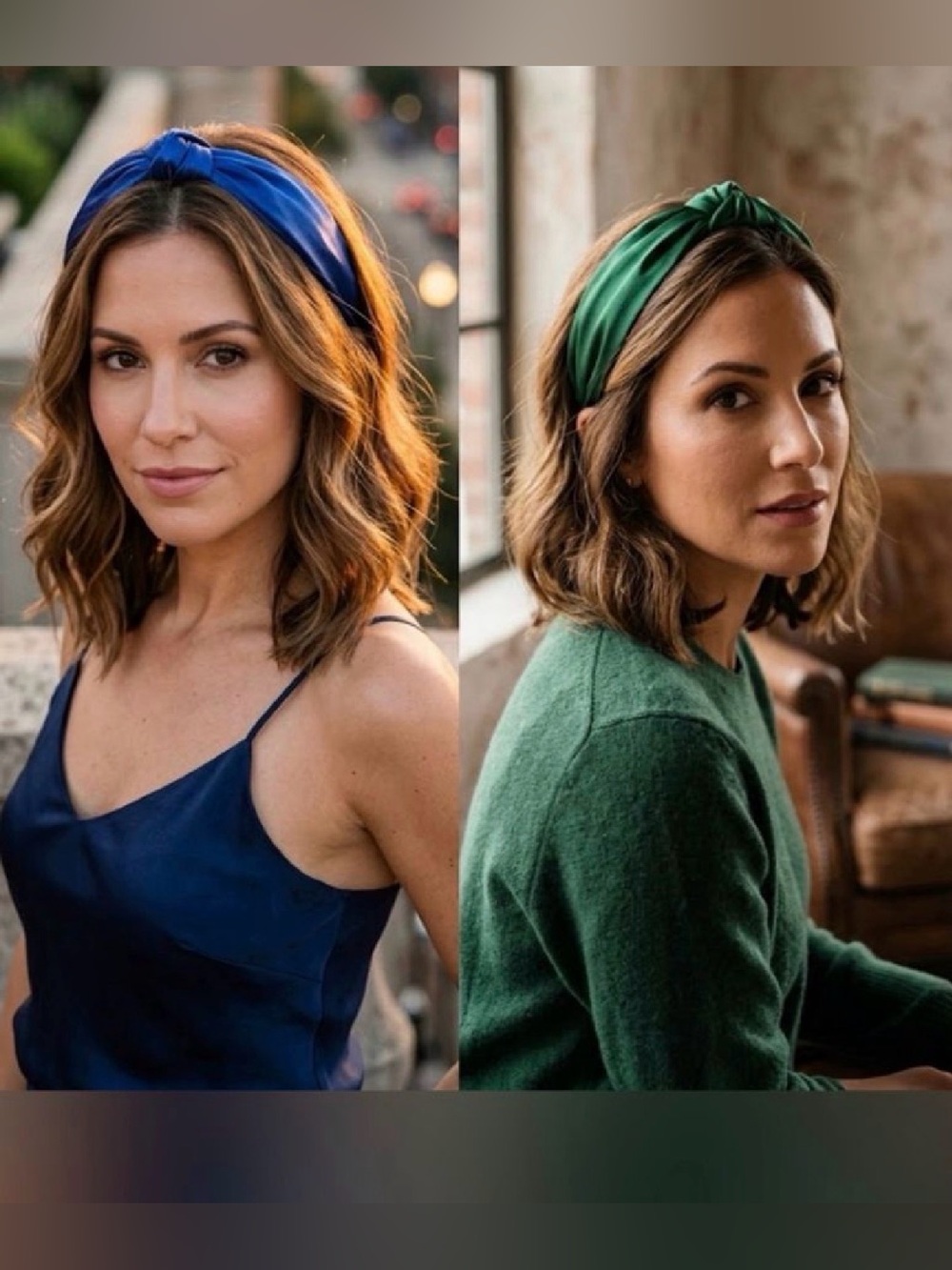 Knotted Satin Headband — Blue & Green